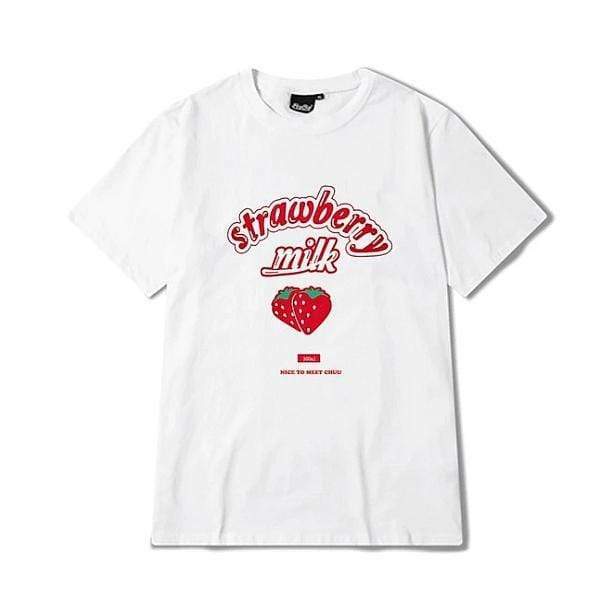 Y2K Strawberry Milk Graphic Tee - Retro 90s Summer Outfit Essential