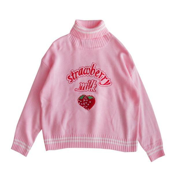 Y2K Strawberry Milk Sweater: Retro 90s Grunge Style for Summer Vibes