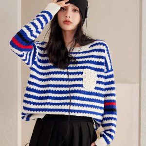 Y2K Striped Knitted Sweater - Retro 90s Fashion Essential for Summer Outfits