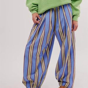 Y2K Striped Sweatpants: Retro 90s Grunge Style for Trendy Summer Outfits