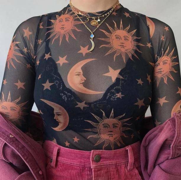 Y2K Sun and Moon Top - Retro Grunge Style for Summer Outfits