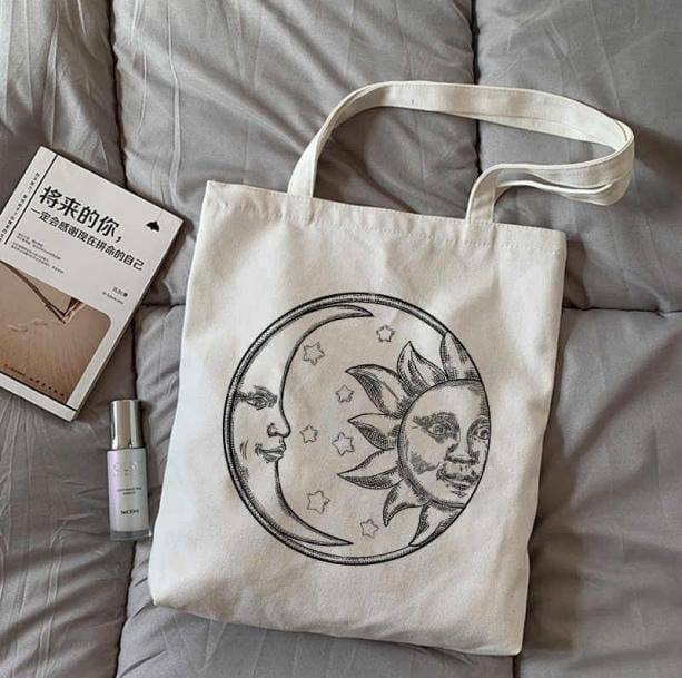 Y2K Sun and Moon Tote Bag - Retro Style for Summer Outfits & Parties