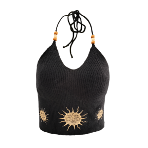 Y2K Sun Embroidery Crop Top for Summer: Trendy 90s Inspired Style