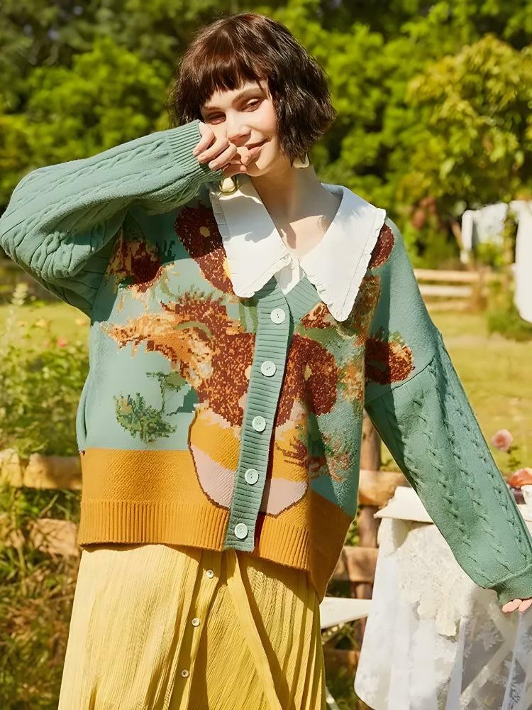 Y2K Sunflowers Cardigan: Retro Floral Knit for Summer Vibes