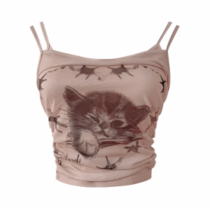 Y2K Sweet Kitty Crop Top - Retro 90s Grunge Summer Outfit Essential