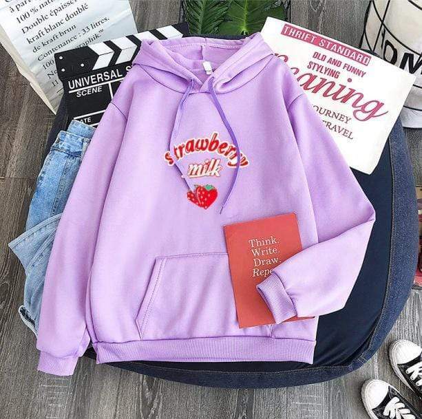 Y2K Sweet Strawberry Milk Hoodie - Retro 90s Grunge Summer Style