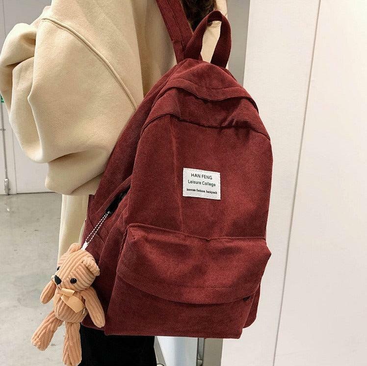 Y2K Teddy Bear Corduroy Backpack for Retro Summer Outfits