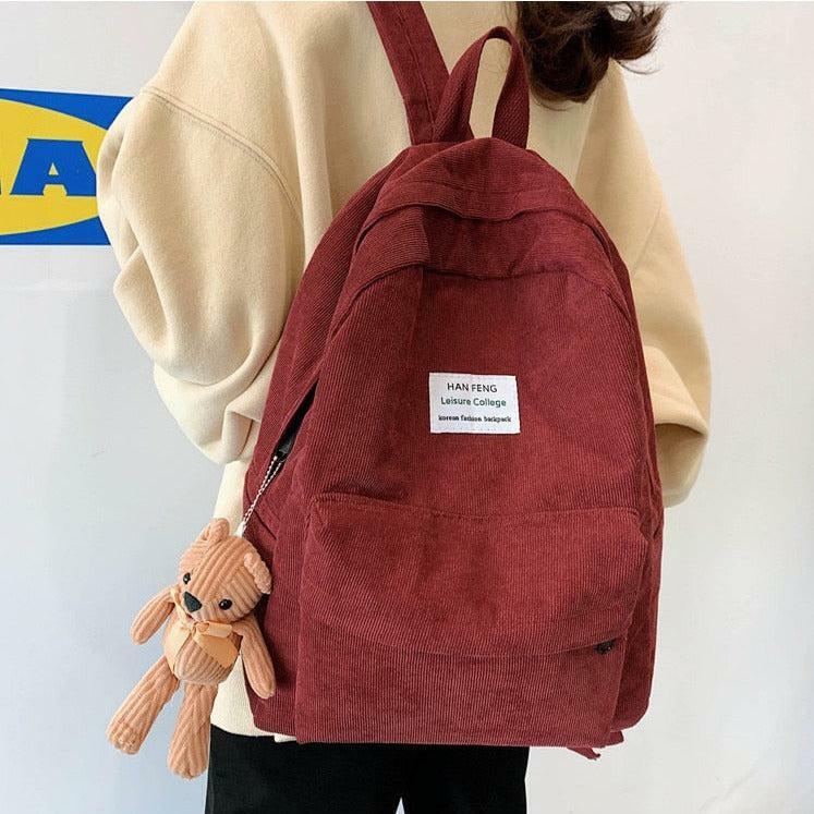 Y2K Teddy Bear Corduroy Backpack for Retro Summer Outfits