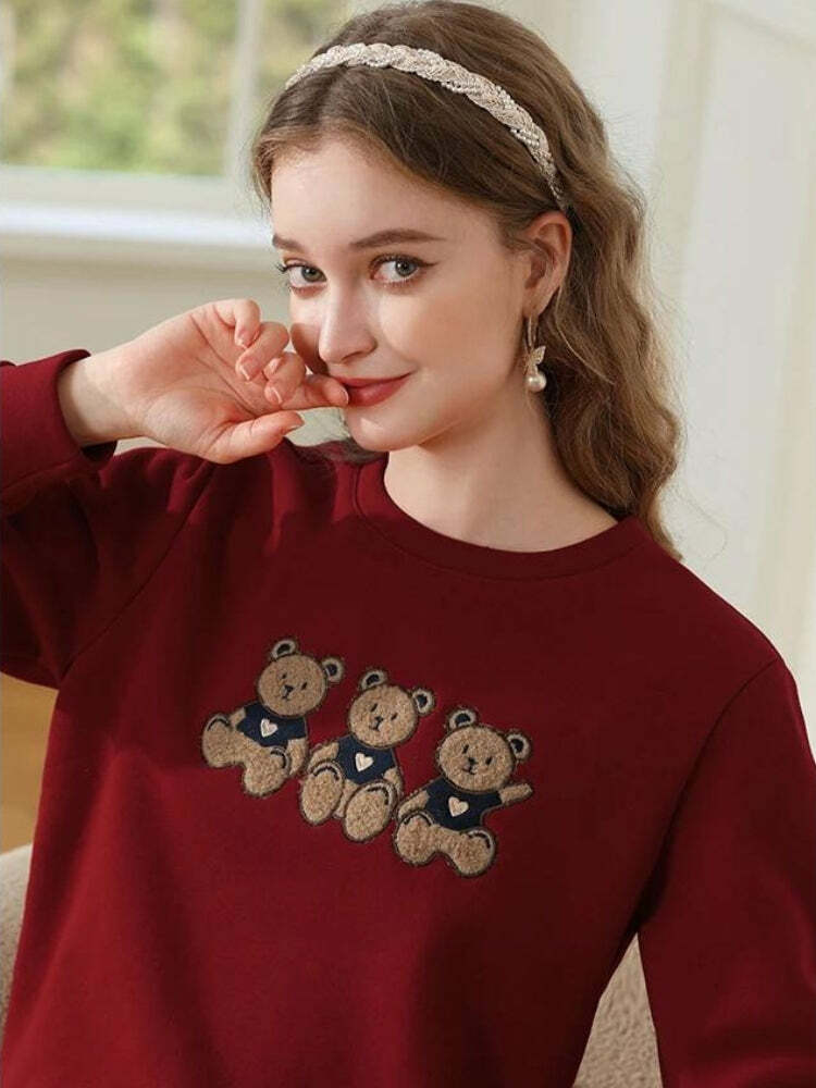 Y2K Teddy Bears Embroidered Sweatshirt - Retro Grunge Style Top