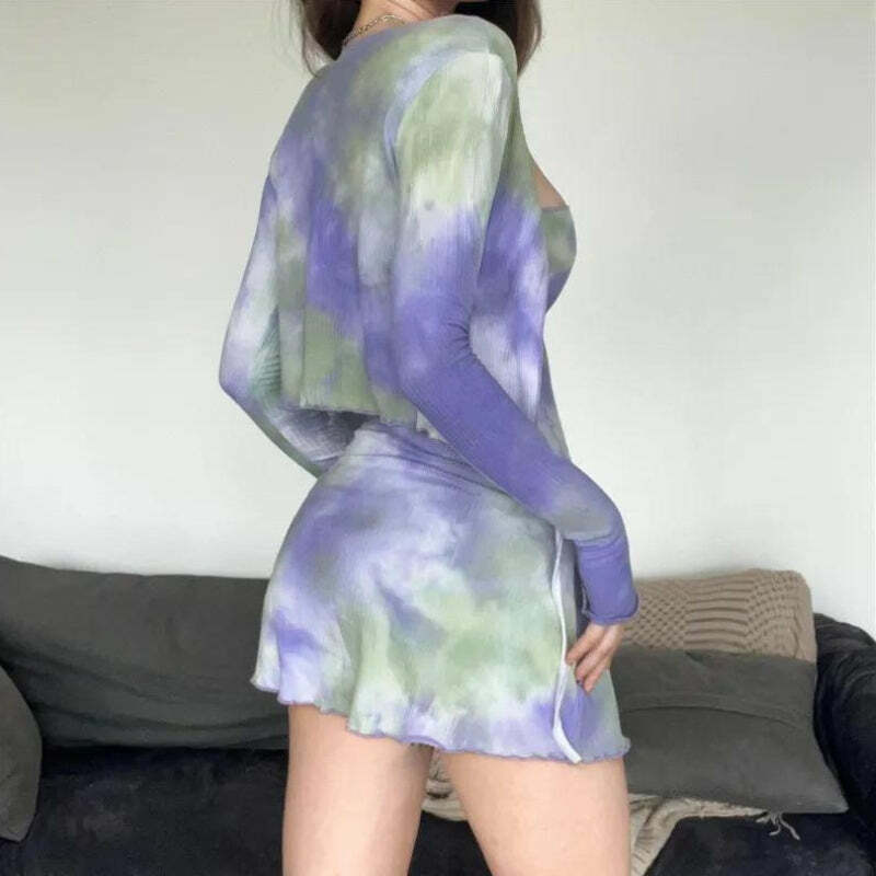 Y2K Tie Dye Bolero Mini Dress - Trendy Summer Outfit for Retro Vibes