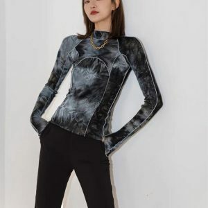 Y2K Tie Dye High Neck Top - Trendy Summer Outfit for Retro Vibes