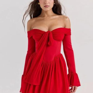 Y2K Tie Front Strapless Corset Mini Dress for Summer Party Vibes