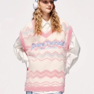 Y2K Twinkle Fluffy Sweater Vest - Retro 90s Grunge Style Top