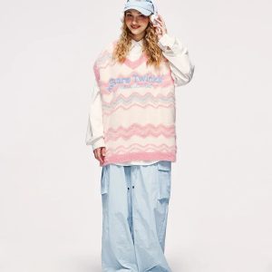 Y2K Twinkle Fluffy Sweater Vest - Retro 90s Grunge Style Top