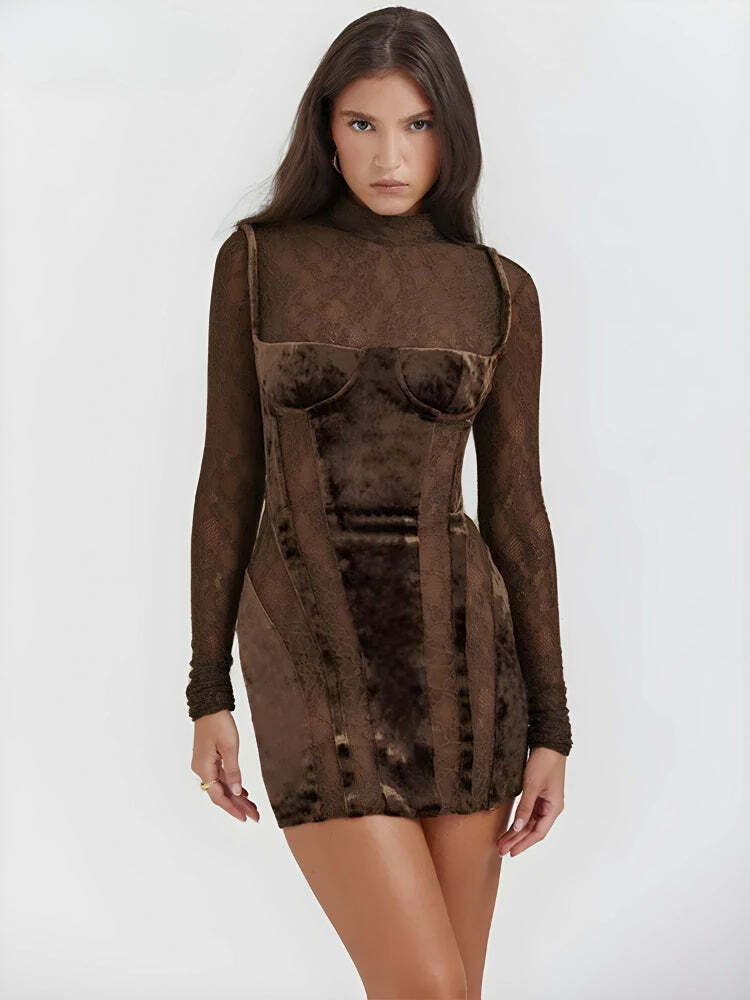 Y2K Velvet Mini Dress: Retro 90s Party Outfit for Trendy Women