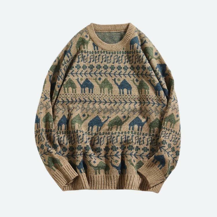 Y2K Vintage Camel Knitted Sweater - Retro 90s Grunge Style Essential