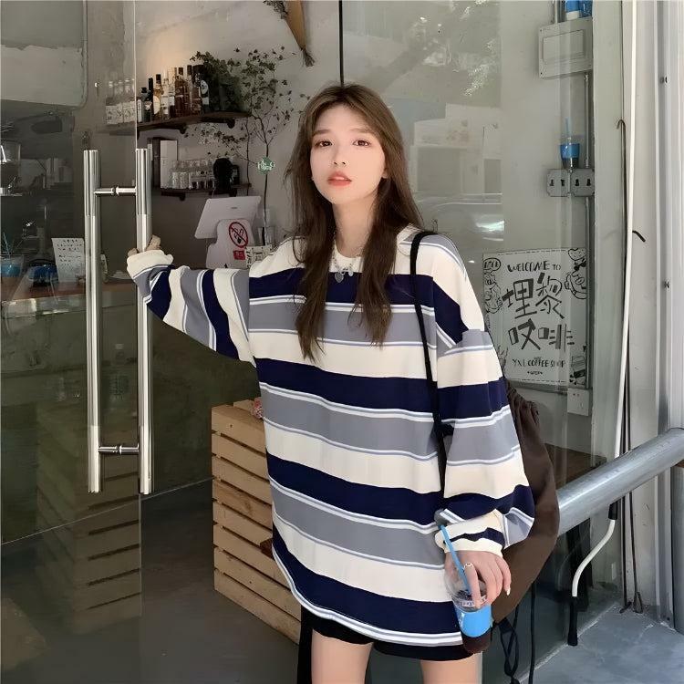 Y2K Vintage Casual Striped Sweatshirt for Retro Summer Outfits