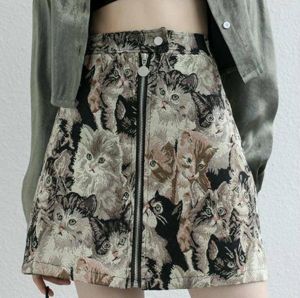 Y2K Vintage Cat Skirt: Retro 90s Grunge Outfit for Summer Fun