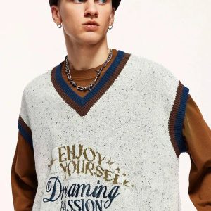 Y2K Vintage Enjoy Yourself Knitted Sweater Vest for Retro Summer Style