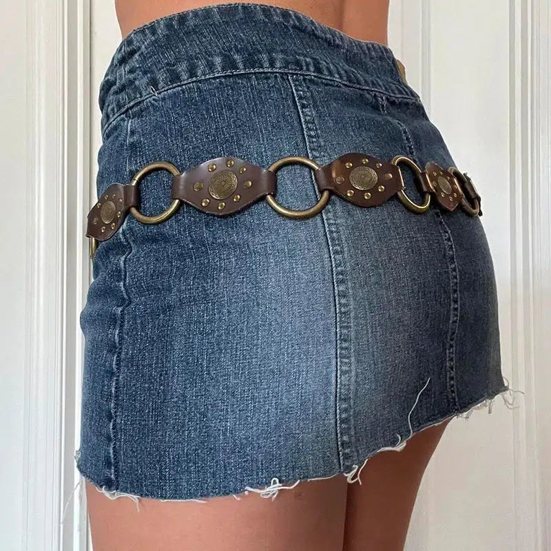 Y2K Vintage Ethnic Buckle Belt for Retro Summer Outfits and Grunge Fits