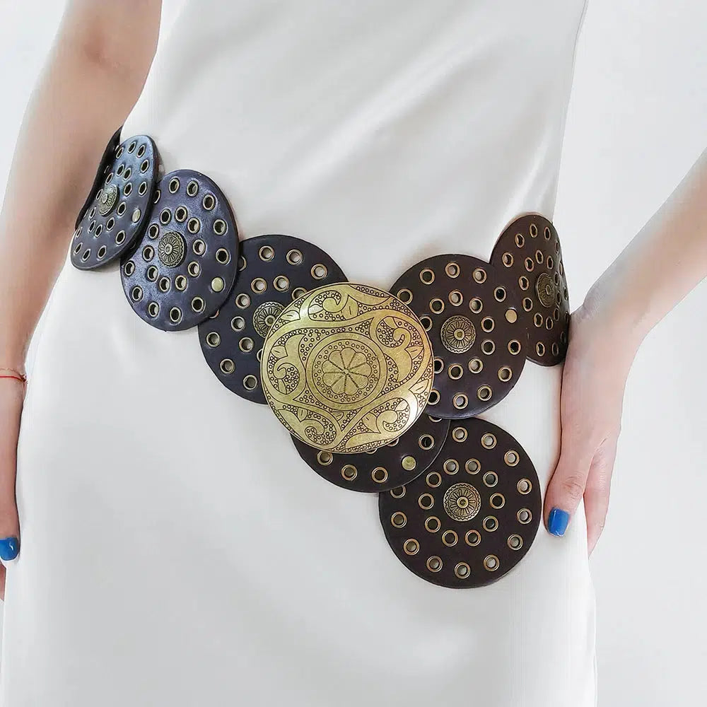 Y2K Vintage Ethnic Floral Buckle Belt for Retro Summer Outfits