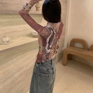 Y2K Vintage Faux Fur Lace-Up Top for Retro Summer Outfits