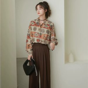 Y2K Vintage Figured Grandmacore Shirt - Retro 90s Grunge Style Top