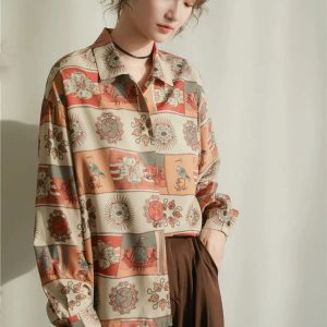 Y2K Vintage Figured Grandmacore Shirt - Retro 90s Grunge Style Top