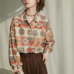 Y2K Vintage Figured Grandmacore Shirt - Retro 90s Grunge Style Top