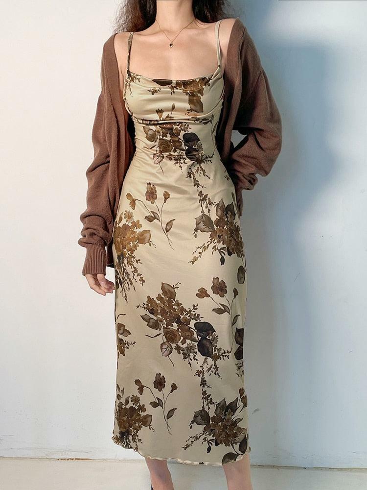 Y2K Vintage Floral Maxi Dress for Summer: Retro Style & Grunge Vibes