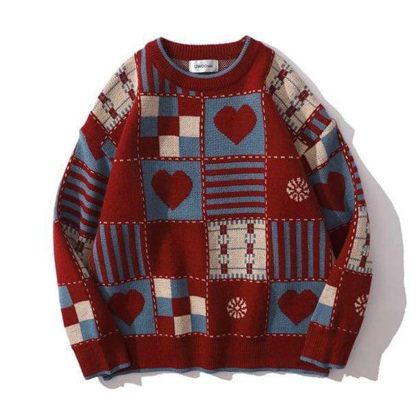 Y2K Vintage Heart Sweater: Retro 90s Grunge Style for Trendy Outfits