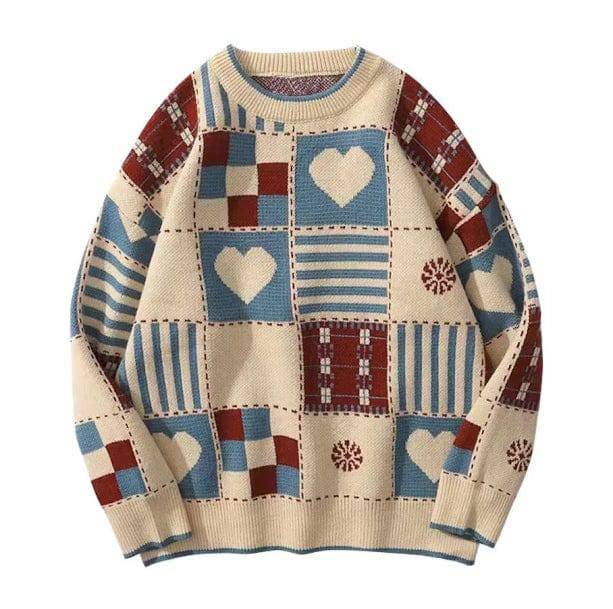 Y2K Vintage Heart Sweater: Retro 90s Grunge Style for Trendy Outfits