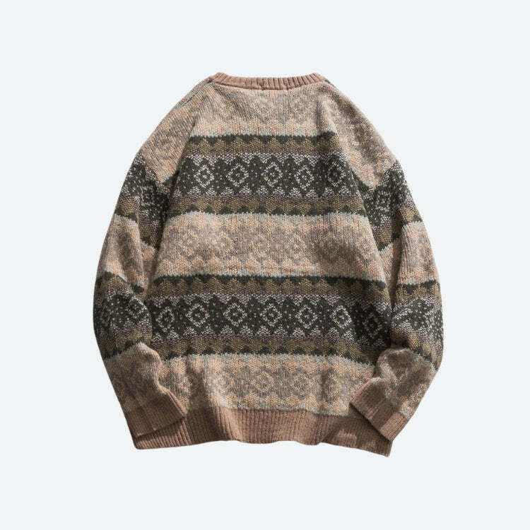 Y2K Vintage Jacquard Knitted Sweater - Retro 90s Grunge Style Top