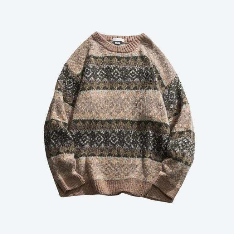 Y2K Vintage Jacquard Knitted Sweater - Retro 90s Grunge Style Top