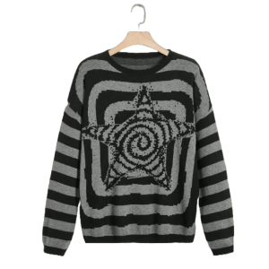 Y2K Vintage Star Sweater: Retro 90s Grunge Style for Trendy Outfits