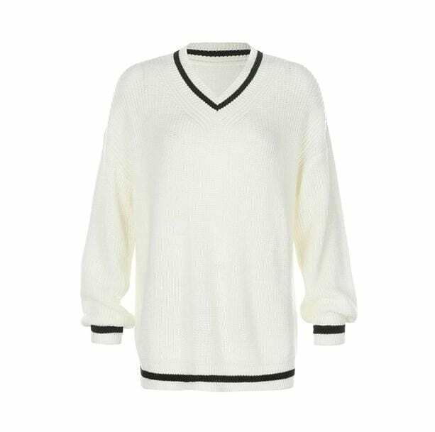 Y2K Vintage V Neck Sweater for Retro Summer Outfits and Grunge Style