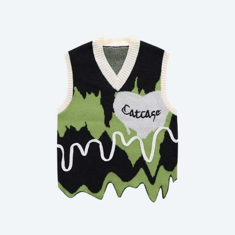 Y2K Wavy Striped Sweater Vest - Retro Grunge Style for Summer Outfits