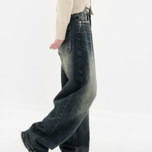 Y2K Wide Leg Dark Jeans for Retro 90s Grunge Summer Outfits