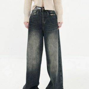 Y2K Wide Leg Dark Jeans for Retro 90s Grunge Summer Outfits