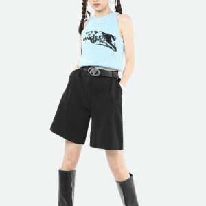 Y2K Wide Leg Pleated Shorts for Trendy Summer Outfits and Grunge Vibes