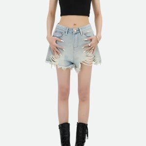 Y2K Wide Leg Ripped Denim Shorts for Trendy Summer Outfits