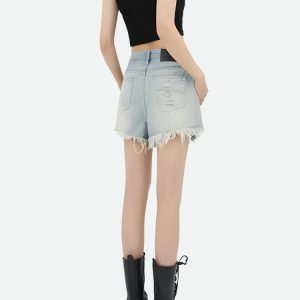 Y2K Wide Leg Ripped Denim Shorts for Trendy Summer Outfits