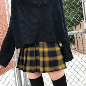 Y2K Yellow Checkered Skirt - Retro Summer Outfit for Trendy Vibes