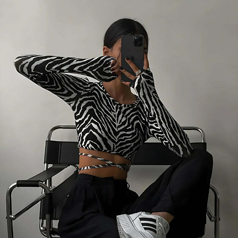 Y2K Zebra Backless Crop Top - Trendy Grunge Summer Outfit Essential