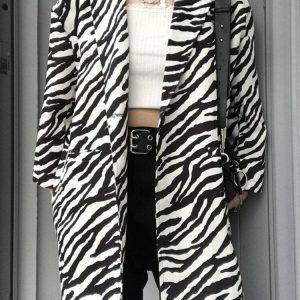 Zebra Print Y2K Blazer: Retro Grunge Style for Trendy Summer Outfits