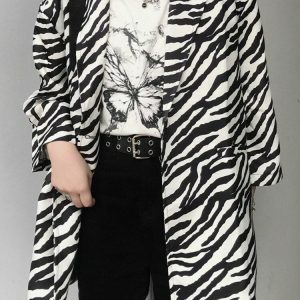 Zebra Print Y2K Blazer: Retro Grunge Style for Trendy Summer Outfits